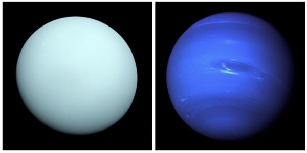 [보이저2호가 촬영한 천왕성(1986년)과 해왕성(1989년)의 모습(credit : NASA)]